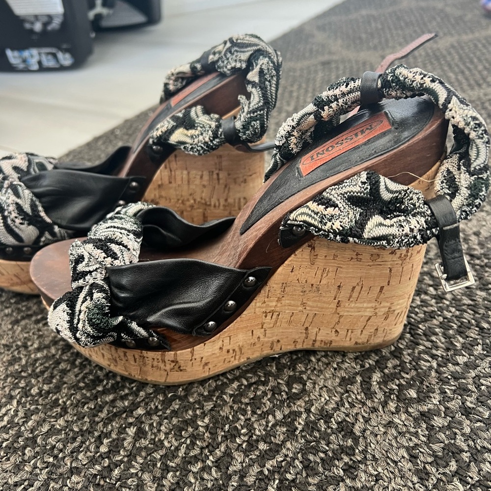 Missoni Black and White Wedges with Cork Heel